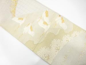 小花に群鶴模様織り出し　袋帯